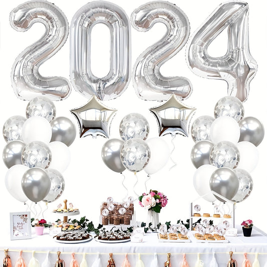 35pcs Silvery Year Theme Party Balloons Decoration Set