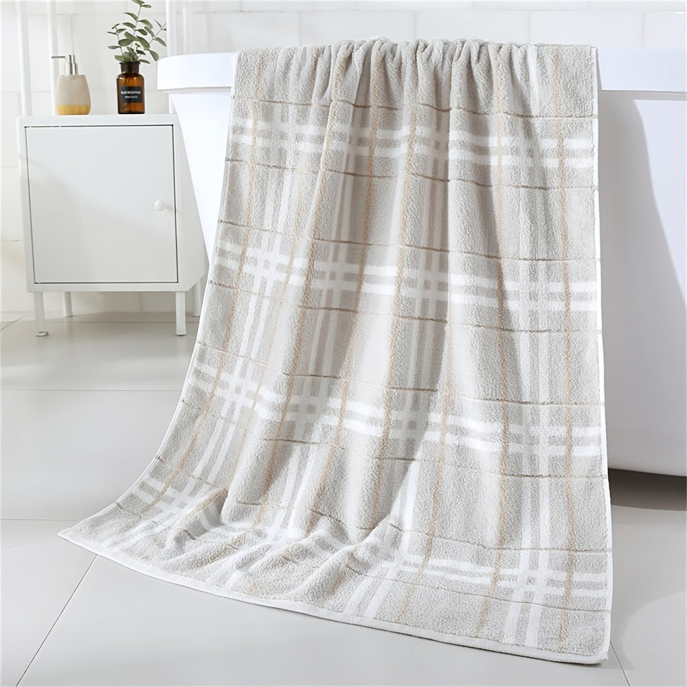 Plaid Pattern Bath Towel Cotton Soft Absorbent Large Beach Towel