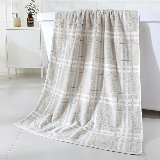 Plaid Pattern Bath Towel Cotton Soft Absorbent Large Beach Towel