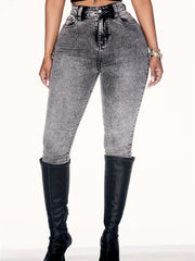  Casual Jeans Women's Plus Solid Distressed High Rise Skinny Jeans
