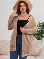  Casual Cardigan Solid Pointelle Long Sleeve Open Front Cardigan