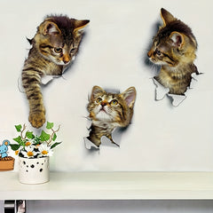 3pcs Cat Wall Stickers 3D Animal Beauty Home Self Adhesive PVC Stickers