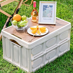 Camping Folding Storage Box Car Trunk Storage Box Wooden Cover