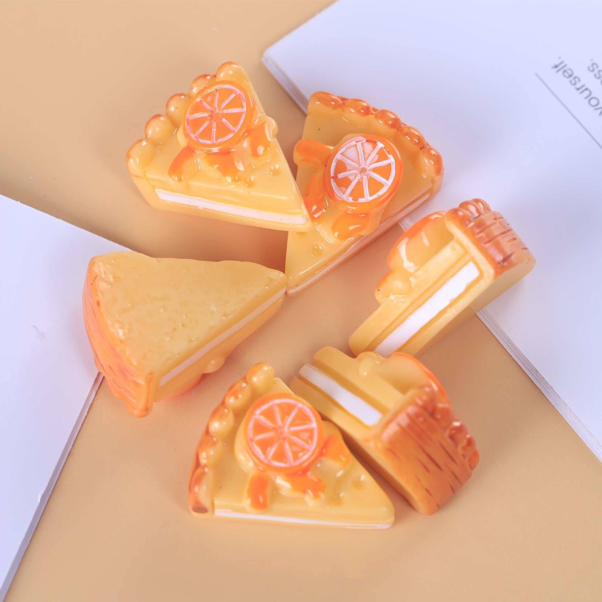 3pcs Mini Lemon Slice Pizza Cake Resin Desk Decor Playful Orange DIY Cream Glue