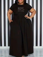  Rhinestone Slogan Print Maxi Tee Dress