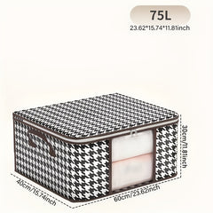 Stylish Houndstooth Storage Box for Clothes Toys Books - Durable Zipper
