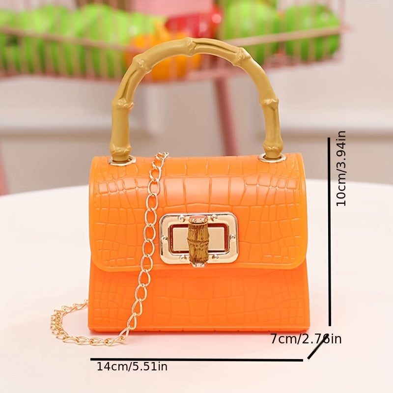 Girls Crossbody Princess Bamboo Handle Bag Crocodile Pattern Jelly Bag