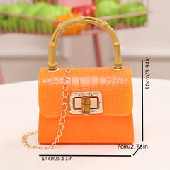 Girls Crossbody Princess Bamboo Handle Bag Crocodile Pattern Jelly Bag