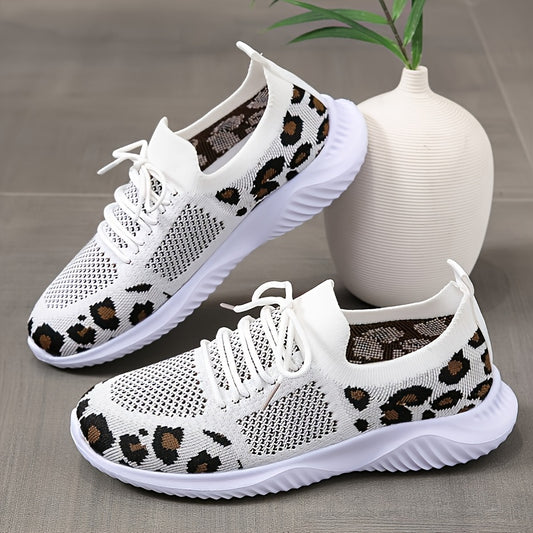 Women's Breathable Lace-Up Running Shoes Leopard Pattern Sports Shoes