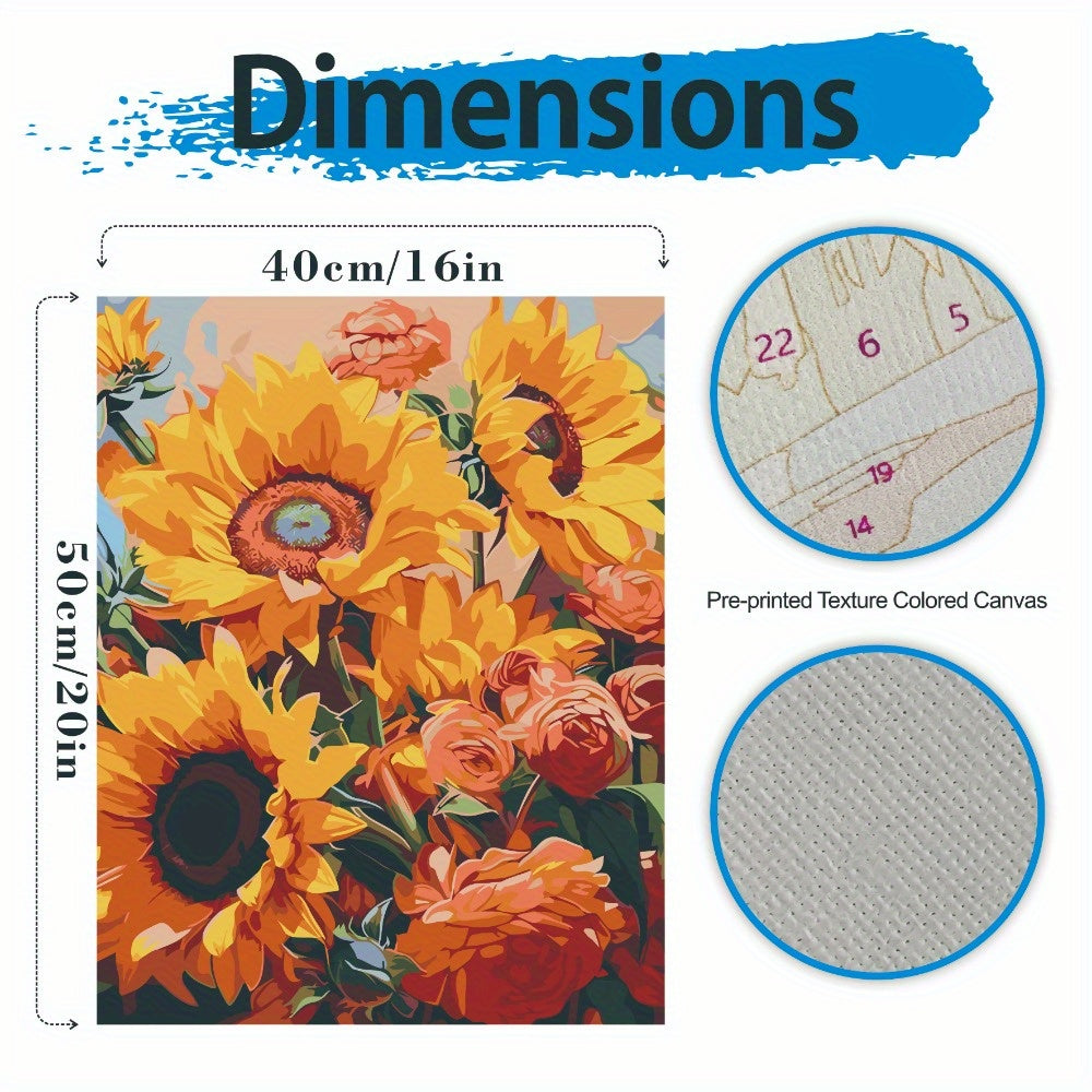 Sunflower Paint by Numbers Kit 40x50 Canvas DIY Craft for Beginners Gift
