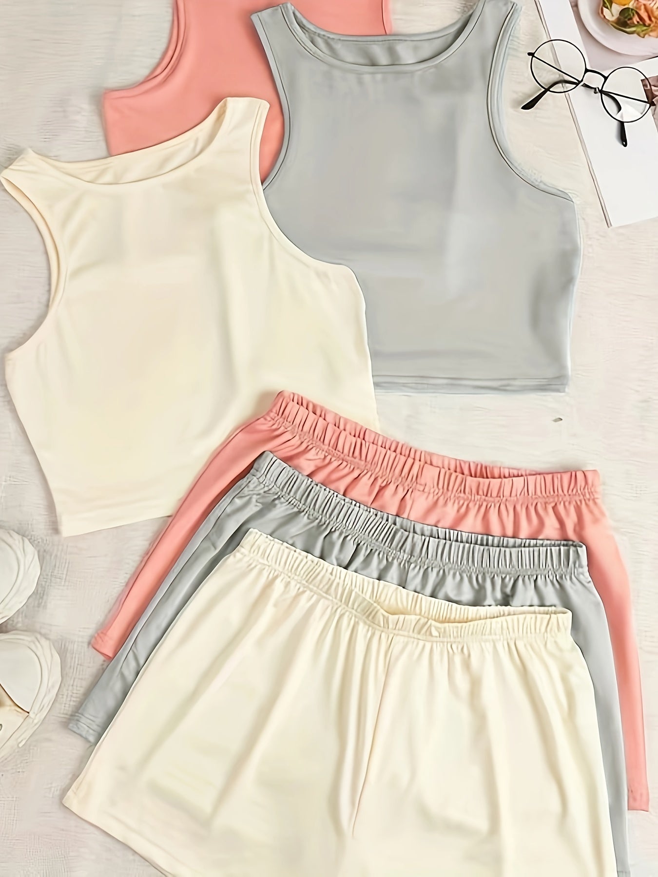 Sleeveless Crew Neck Pajama Set & Loose Shorts for Women
