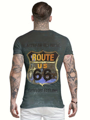 Men's Letter Print Tee Shirt Casual Round Neck Stretch Top for Summer