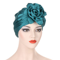 Satin Flower Turban Cap Hijab Head Wrap Head Scarf Beanie Chemo Hats
