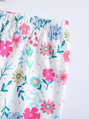 Girl's 2pcs Floral Print Pajama Set Short Sleeve Top & Pants