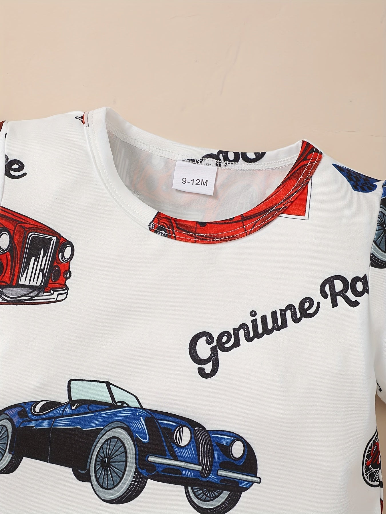 Baby Boys Car Graphic Print Round Neck T-shirt for Summer