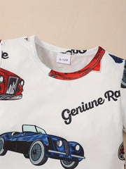 Baby Boys Car Graphic Print Round Neck T-shirt for Summer