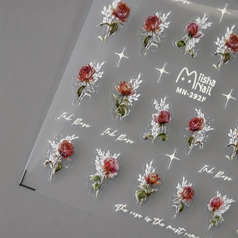 5D Embossed Rose Flower Nail Sticker Decals