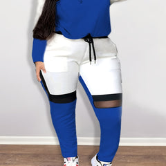  Colorblock Mesh Sweatshirt & Sweatpants Set Women's Plus 2pcs Set