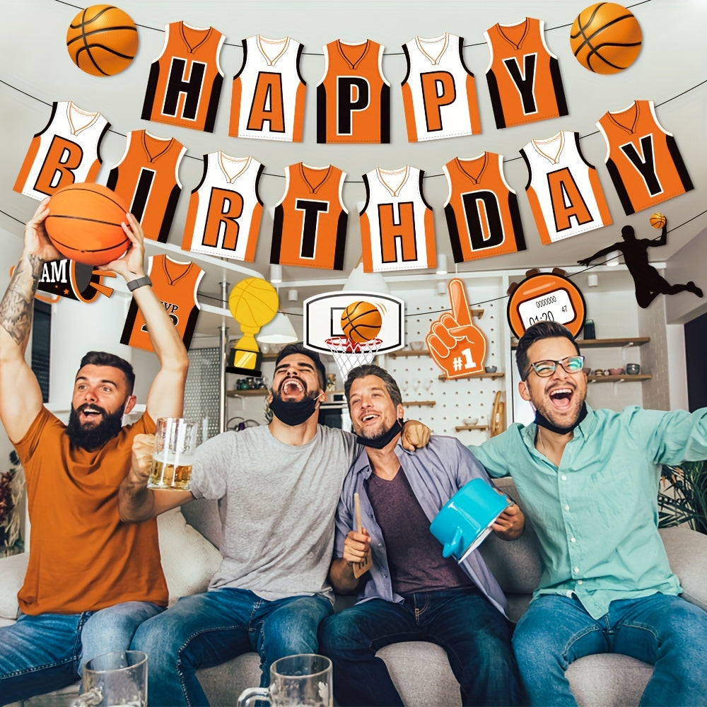 Basketball Jersey Happy Birthday Banner - Basketball Party Decor