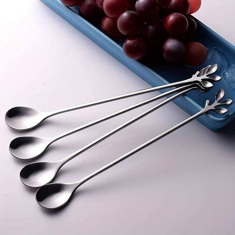 6pcs Stainless Steel Leaf Handle Dessert Spoon Fork Set