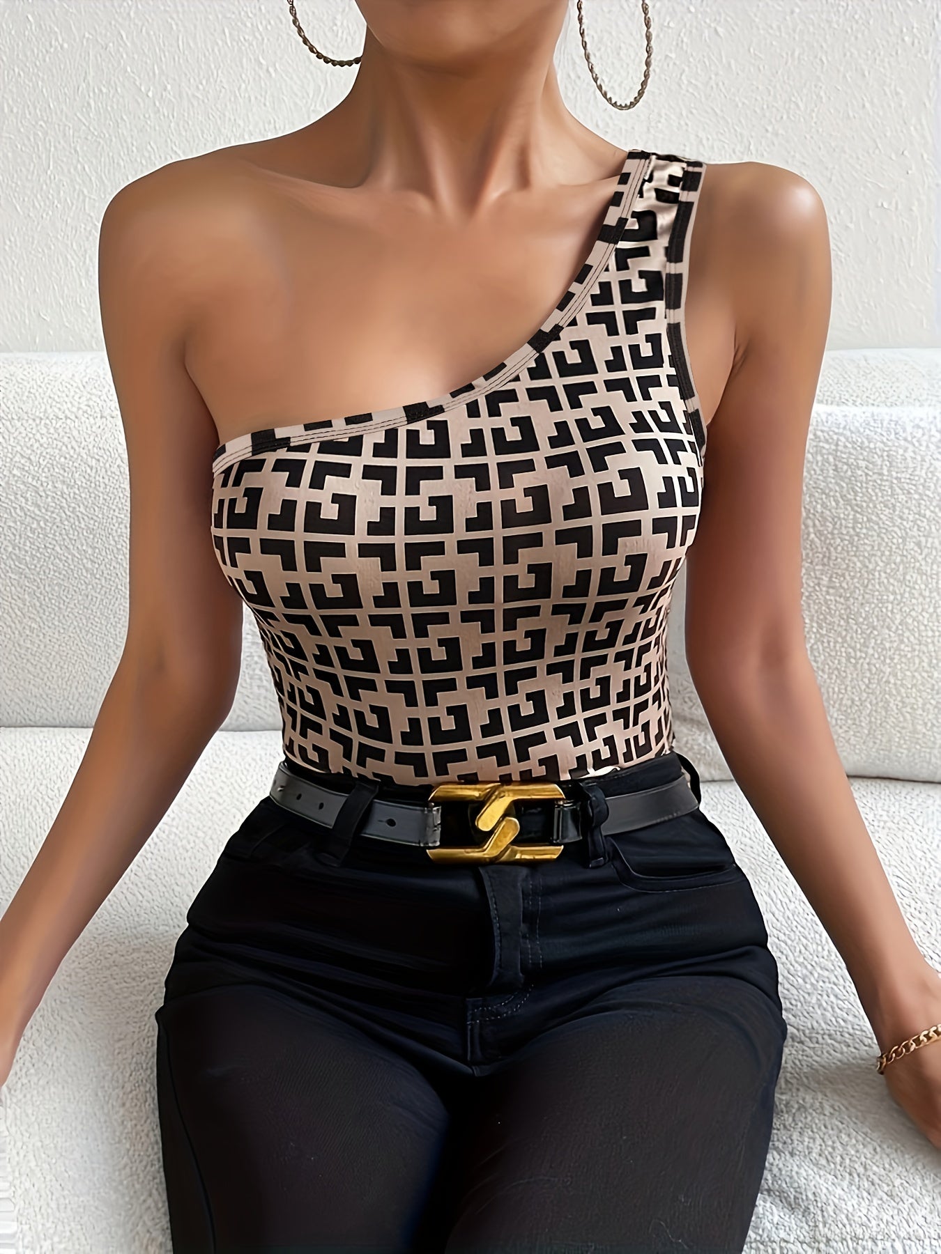 One Shoulder Top Sexy Slim Sleeveless Summer Top Women