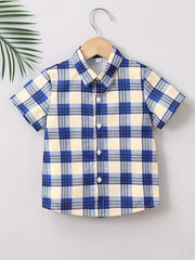 Boys Plaid Shirt Short Sleeves Preppy Style Summer Kids Clothes