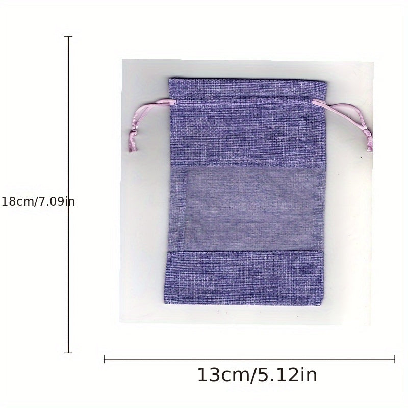 12pcs Makeup Storage Jute Bag Drawstring Gift Bag Single Side Window