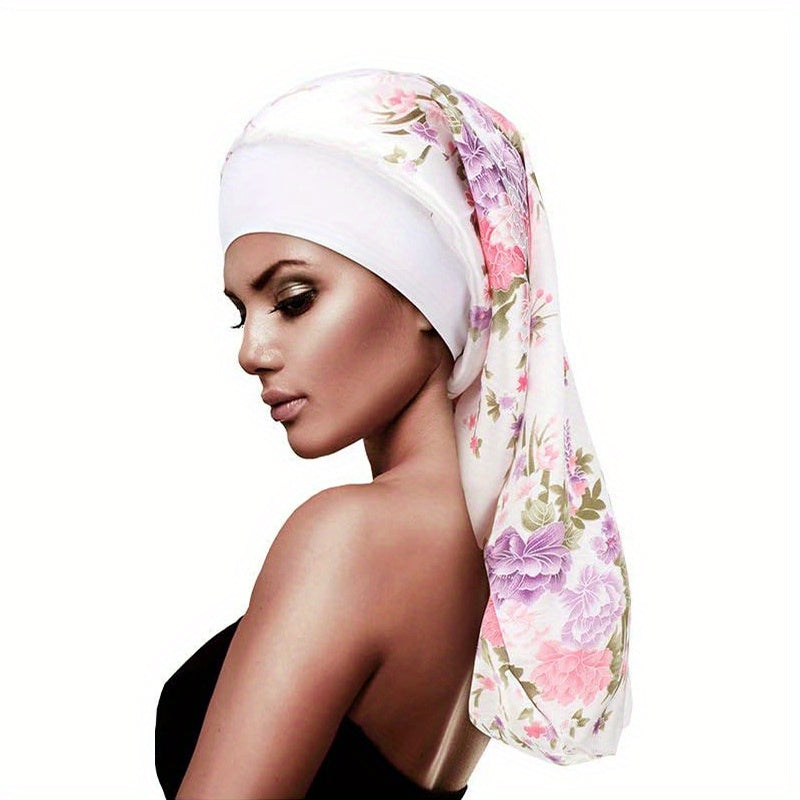 Floral Print Bandana Turban Cap Soft Silk Satin Sleep Cap
