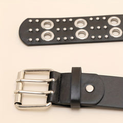 Double Pin Buckle Rivet Belt Hollow Out PU Leather Punk Jeans Pants Belt