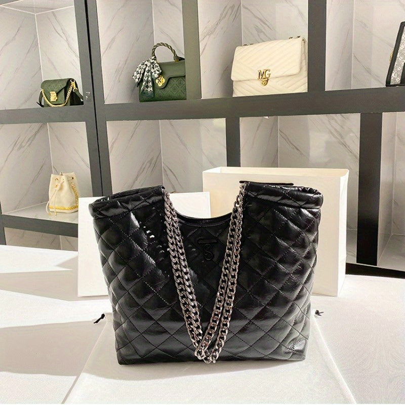 Quilted Leather Tote Bag with Removable Strap Organizer