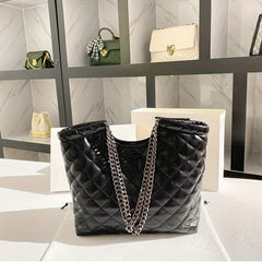 Quilted Leather Tote Bag with Removable Strap Organizer