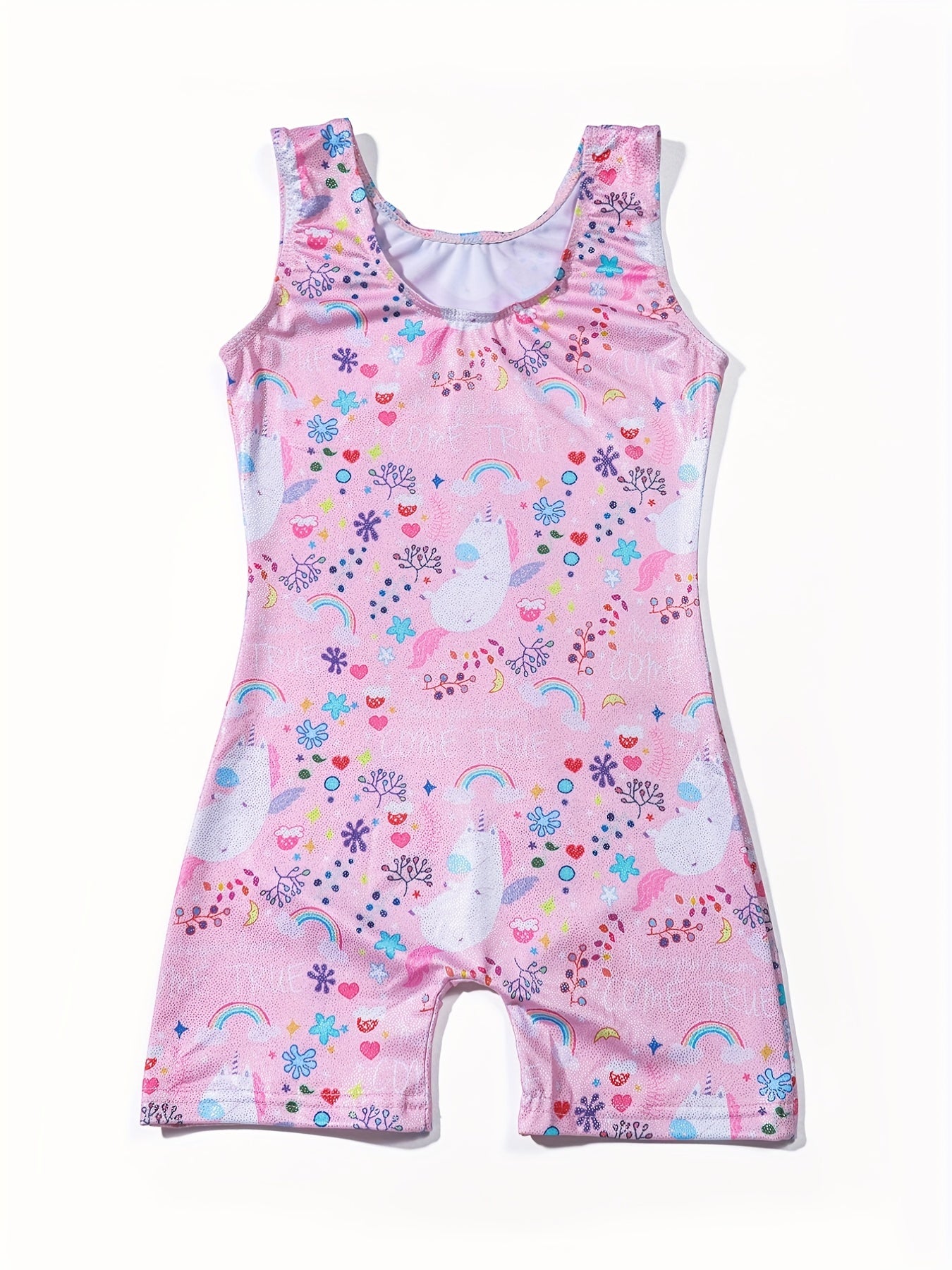 Girl's Unicorn 1 Piece Gymnastics Tights Leotard Crew Neck High Stretch