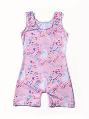 Girl's Unicorn 1 Piece Gymnastics Tights Leotard Crew Neck High Stretch