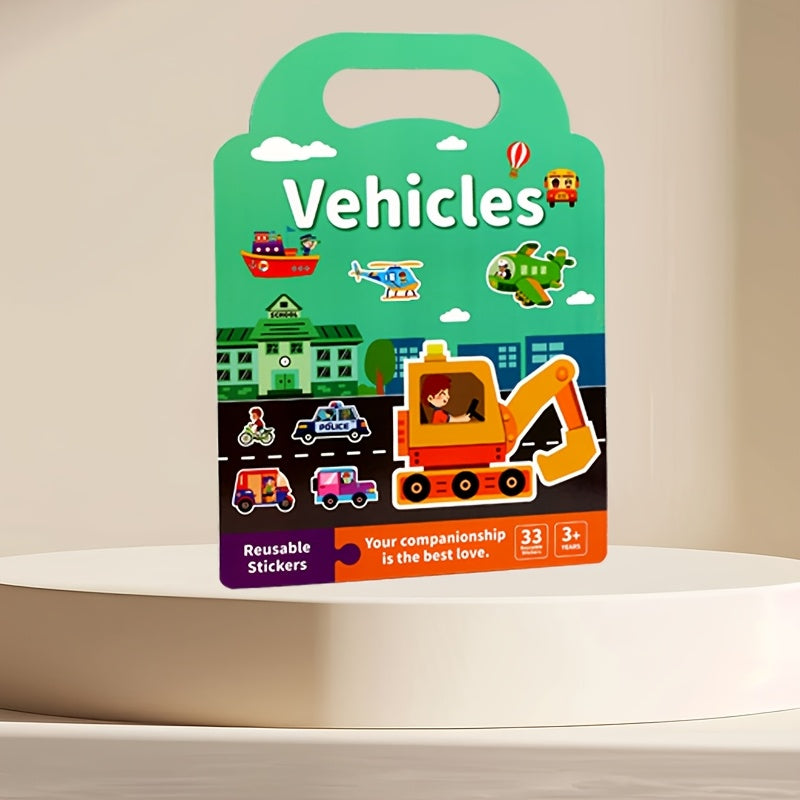 Reusable Sticker Books for Kids with Body Animals & Vehicles