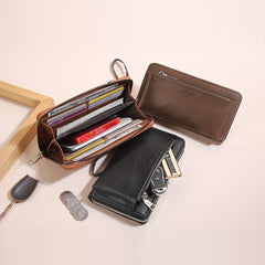 Men's Double Zipper Card Slots Wallet Phone Bag Key Holder Case Coin Purse