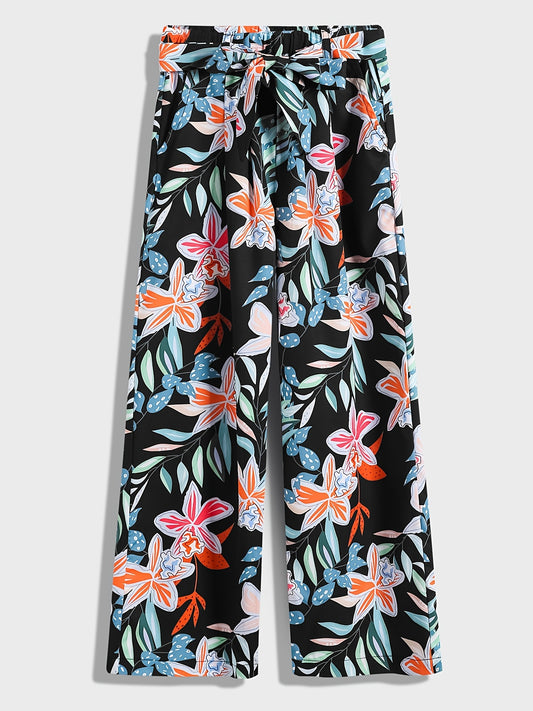 Girls Flower Print Wide Leg Pants Loose Casual