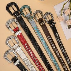 Y2K Rhinestone Belt Crocodile Leather Vintage Cowgirl Cowboy Jeans Dress