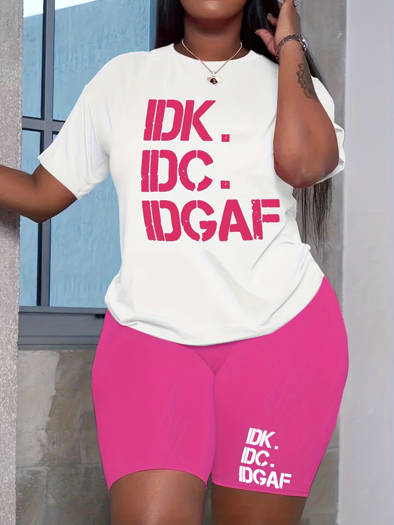 Women's Plus Letter Print Tee & Shorts Set