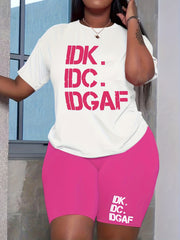 Women's Plus Letter Print Tee & Shorts Set