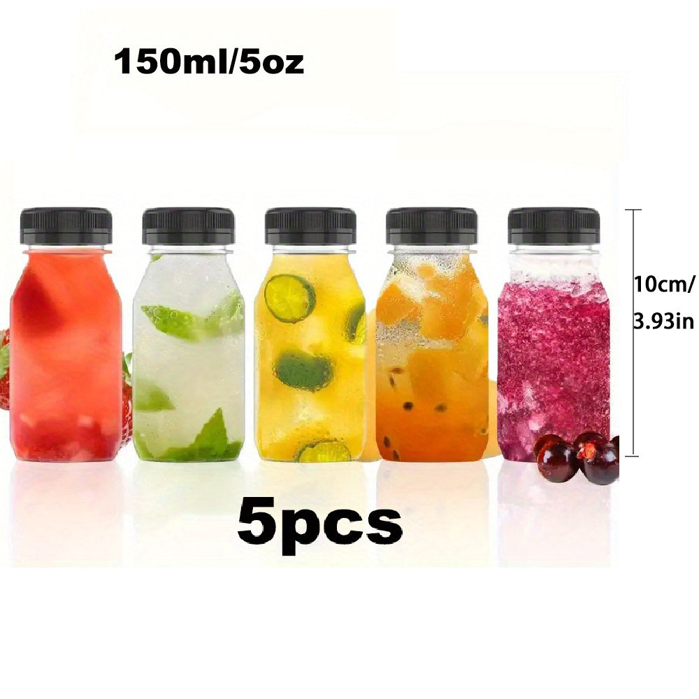 5pcs Clear Plastic Juice Bottles Leak Proof Large Capacity Beverage Containers