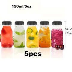 5pcs Clear Plastic Juice Bottles Leak Proof Large Capacity Beverage Containers
