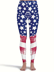 Flag Print Skinny Leggings Casual Every Stretchy Leggings Women's Clothing