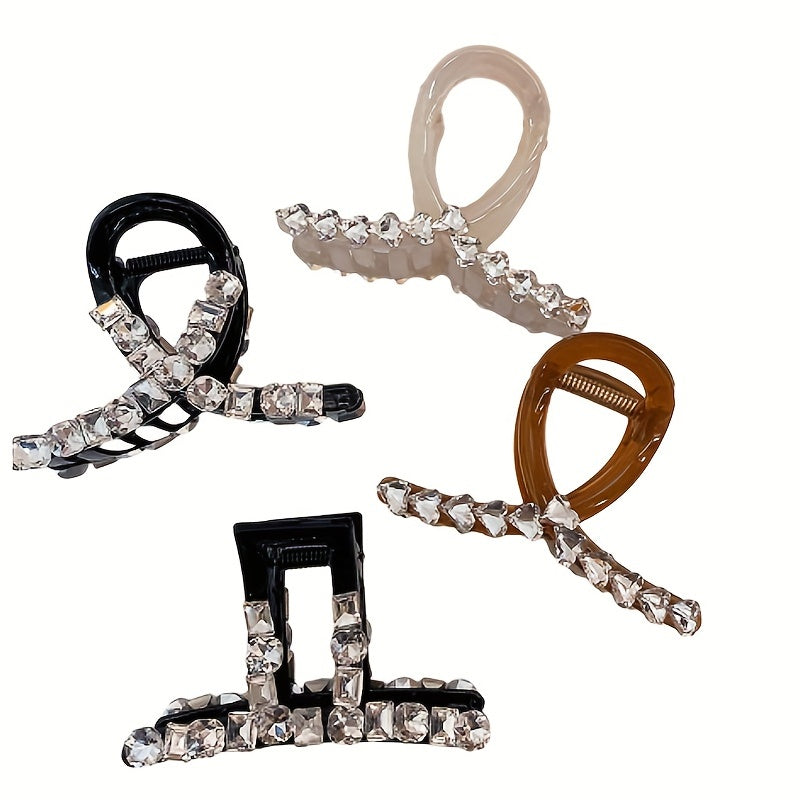 4pcs Heart Shape Crystal Hair Claw Large Shark Claw Ponytail Holder