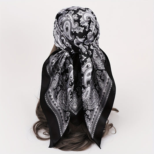 Vintage Paisley Print Square Scarf Satin Shawl Head Scarf Silk Bandana