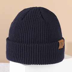 W Patch Knitted Beanie Casual Woolen Hat