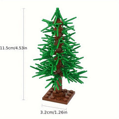 DIY City Tree Branch Shrub Green Plant Brick Assembly Pine with Base Plate