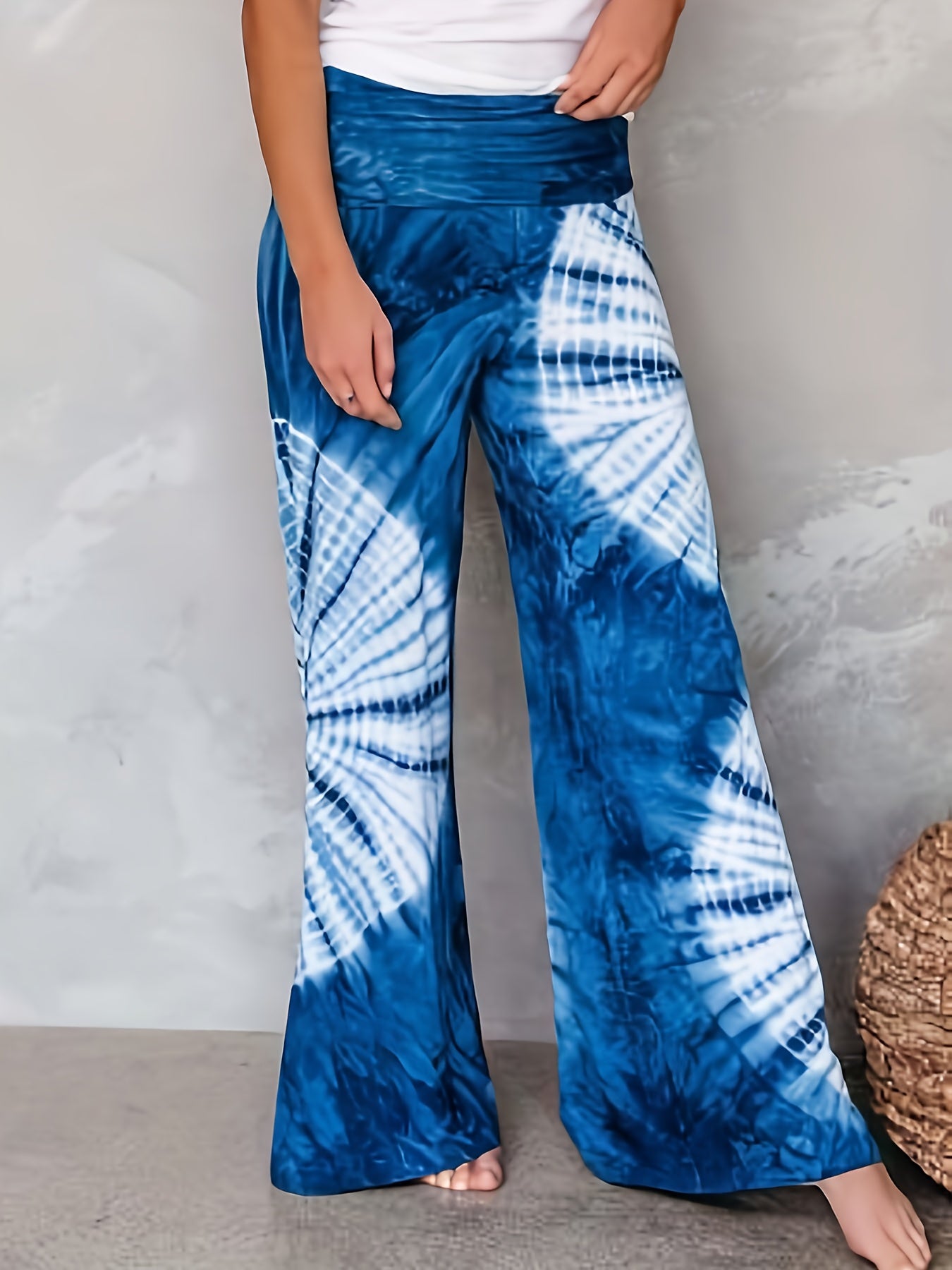  Tie Dye Ruched High Rise Wide Leg Pants