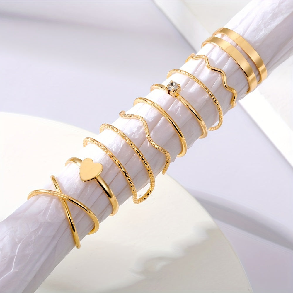 Geometric Ring Set Inlaid Rhinestone Hip Hop Finger Jewelry