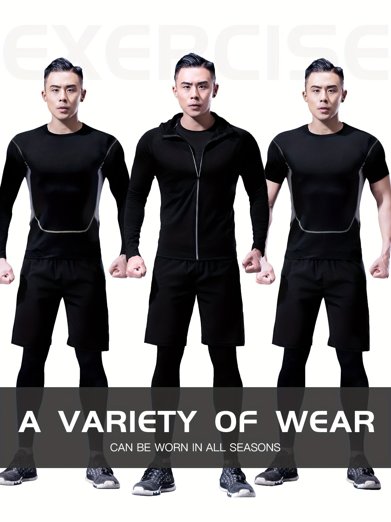 Men's Quick Dry Sports Set Zip Hoodie Jacket & Fitness Tshirt Top