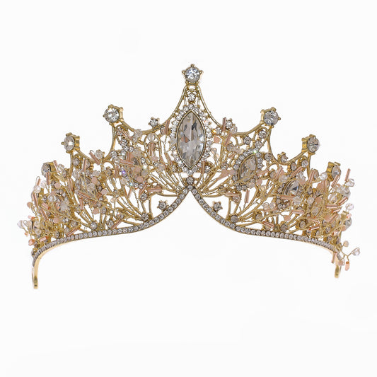 Golden Rhinestone Crown Headband Wedding Bride Hair Tiara